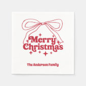 Merry Christmas red hand-drawn bow retro スタンダードカクテルナプキン (正面)