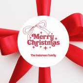 Merry Christmas red hand-drawn bow retro ラウンドシール