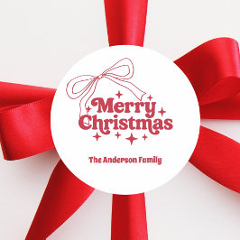 Merry Christmas red hand-drawn bow retro ラウンドシール