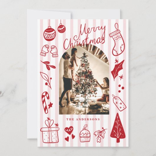 Merry Christmas Red Hand Drawn Favorite Things シーズンカード (正面)