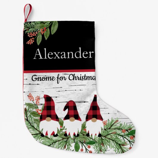 Merry Christmas Red Hat Plaid Gnome スモールクリスマスストッキング (正面)
