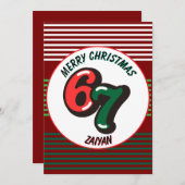 Merry Christmas Red Numbers 6 & 7 Custom Name シーズンカード (正面/裏面)