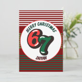Merry Christmas Red Numbers 6 & 7 Custom Name シーズンカード (スタンド正面)