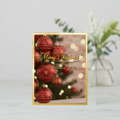Merry Christmas Red Ornaments with Name 箔シーズンポストカード (立ち正面)