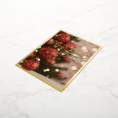 Merry Christmas Red Ornaments with Name 箔シーズンポストカード (回転した状態)