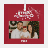 Merry Christmas red photo bow hand-drawn retro ガラスオーナメント (裏面)