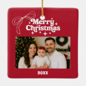 Merry Christmas red photo bow hand-drawn retro セラミックオーナメント (裏面)