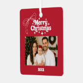Merry Christmas red photo bow hand-drawn retro メタルオーナメント (正面左)