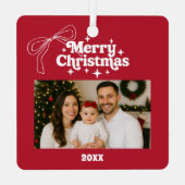 Merry Christmas red photo bow hand-drawn retro メタルオーナメント (裏面)