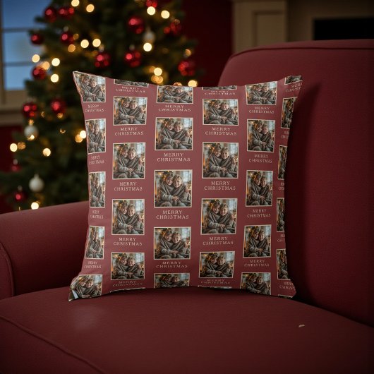 Merry Christmas Red Photo Holiday クッション