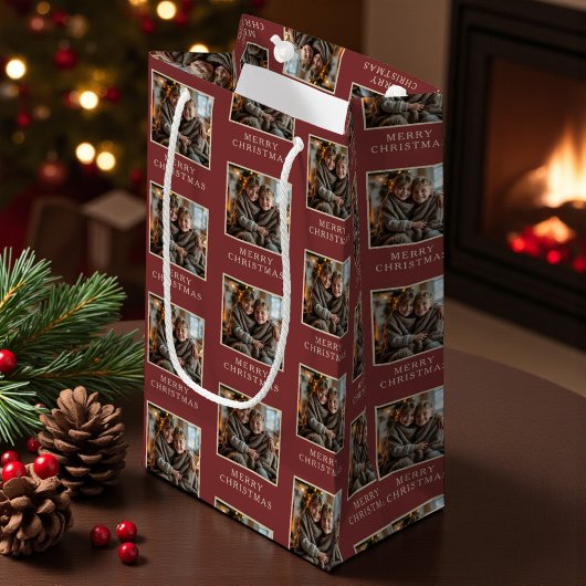 Merry Christmas Red Photo Holiday スモールペーパーバッグ