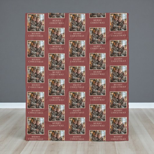 Merry Christmas Red Photo Holiday フリースブランケット