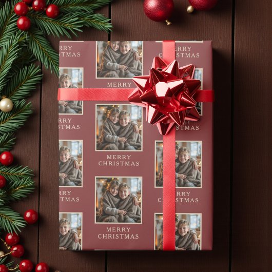 Merry Christmas Red Photo Holiday ラッピングペーパー