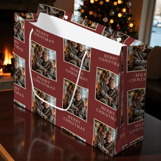 Merry Christmas Red Photo Holiday ラージペーパーバッグ