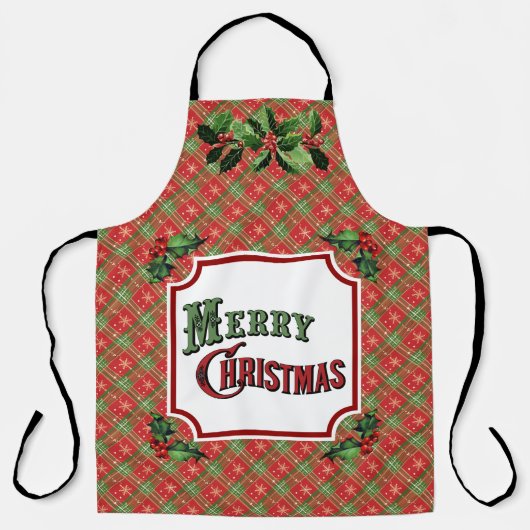 Merry Christmas Red Plaid エプロン (正面)