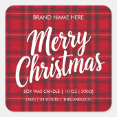 Merry Christmas Red Plaid Candle Sticker | Holiday スクエアシール (正面)