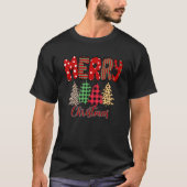 Merry Christmas Red Plaid Leopard Xmas Tree Christ Tシャツ (正面)