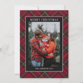 Merry Christmas Red Plaid Tartan Photo シーズンカード (正面)