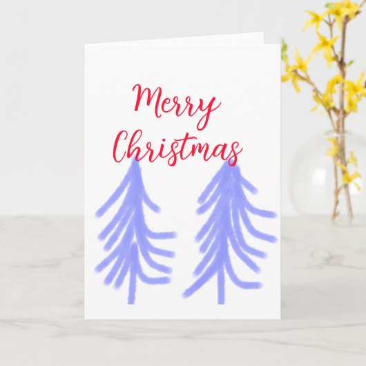 Merry Christmas red purple pastel pine tree waterc カード (黄色い花)