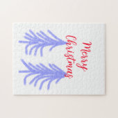 Merry Christmas red purple pastel pine tree waterc ジグソーパズル (横)