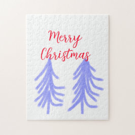 Merry Christmas red purple pastel pine tree waterc ジグソーパズル