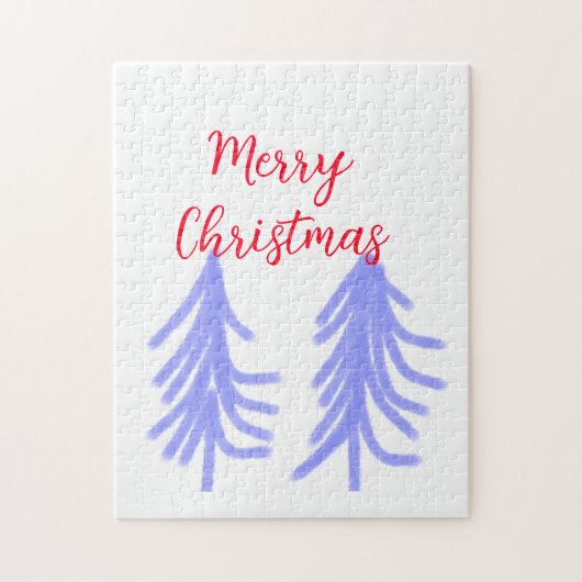 Merry Christmas red purple pastel pine tree waterc ジグソーパズル (縦)