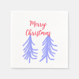 Merry Christmas red purple pastel pine tree waterc スタンダードカクテルナプキン