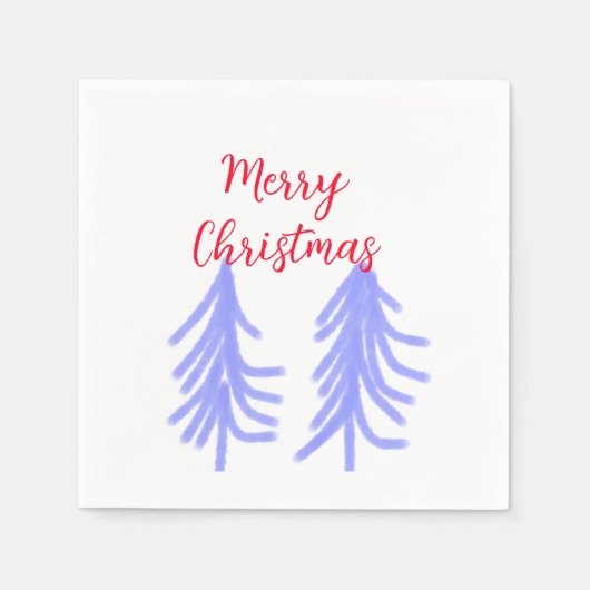 Merry Christmas red purple pastel pine tree waterc スタンダードカクテルナプキン (正面)