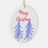 Merry Christmas red purple pastel pine tree waterc セラミックオーナメント (右)
