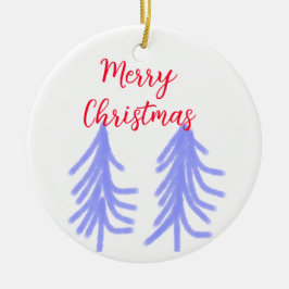 Merry Christmas red purple pastel pine tree waterc セラミックオーナメント