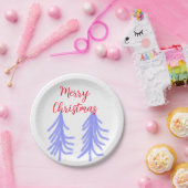 Merry Christmas red purple pastel pine tree waterc ペーパープレート (パーティー)