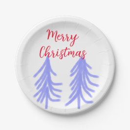 Merry Christmas red purple pastel pine tree waterc ペーパープレート