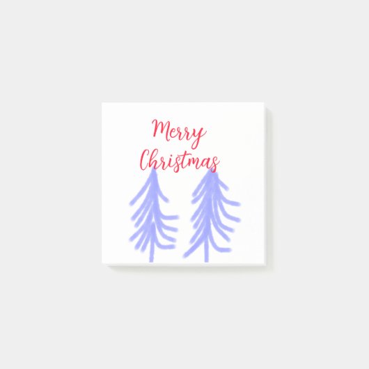 Merry Christmas red purple pastel pine tree waterc ポストイット (正面)