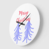 Merry Christmas red purple pastel pine tree waterc ラージ壁時計 (傾斜)