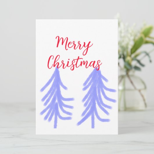 Merry Christmas red purple pastel pine tree waterc 招待状 (スタンド正面)