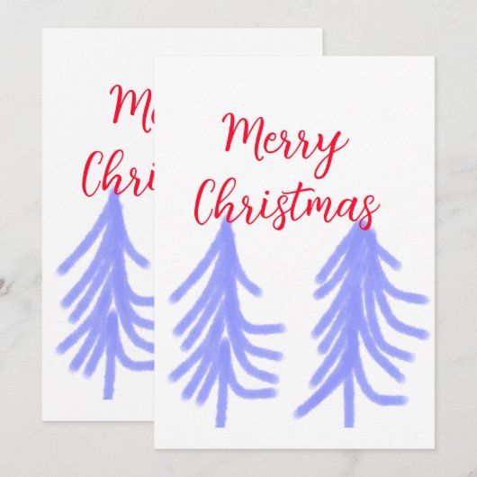 Merry Christmas red purple pastel pine tree waterc 招待状 (正面/裏面)