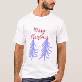 Merry Christmas red purple pastel pine tree waterc Tシャツ