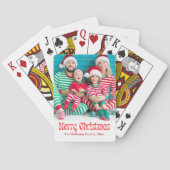 merry christmas red retro script photo holiday トランプ (裏面)