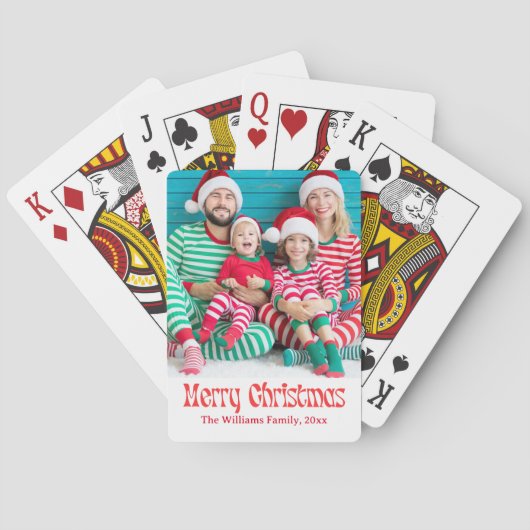 merry christmas red retro script photo holiday トランプ (裏面)