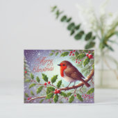Merry Christmas Red Robin and Berries  シーズンポストカード (スタンド正面)