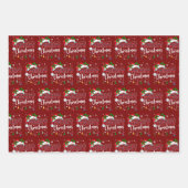 Merry Christmas Red Santa Hat Reindeer Xmas Family ラッピングペーパーシート (正面2)
