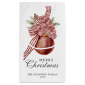 Merry Christmas Red Striped Ornament Holiday スモールペーパーバッグ (裏面)