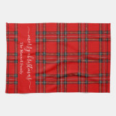 Merry Christmas red tartan plaid script name キッチンタオル (横)