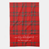 Merry Christmas red tartan plaid script name キッチンタオル (縦)