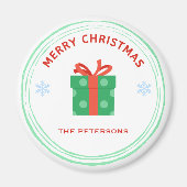 Merry Christmas red text gift box on white マグネット (正面)