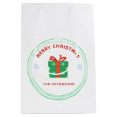 Merry Christmas red text gift box on white ミディアムペーパーバッグ (正面)