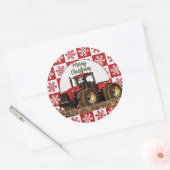 Merry Christmas Red Tractor Farm Holiday Snowflake ラウンドシール (封筒)