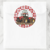 Merry Christmas Red Tractor Farm Holiday Snowflake ラウンドシール (バッグ)