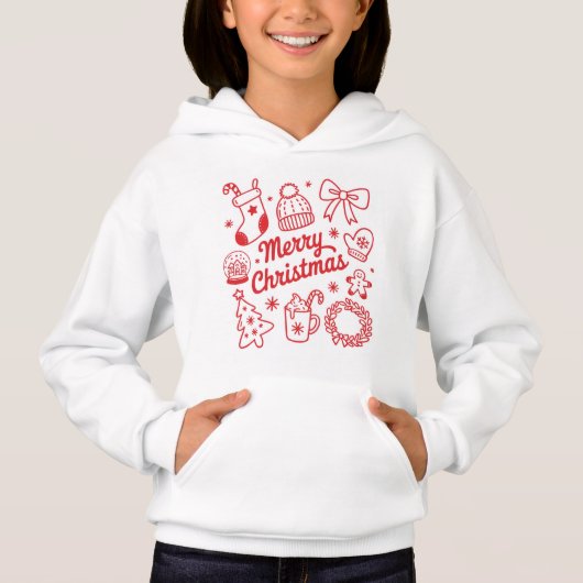 Merry Christmas Red & White Holiday Hoodie (正面)