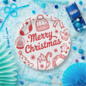 Merry Christmas Red & White Holiday Paper Plate ペーパープレート (パーティー)